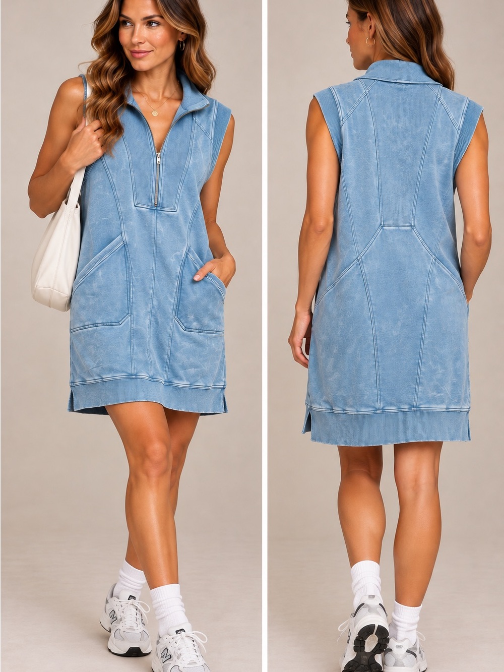 BiBi Light Blue Sleeveless Zip-Front Swim Coverup Dress